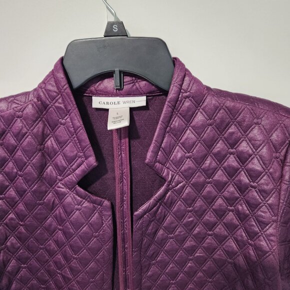 Carole Wren 3/4 Sleeve Open Front Quilted Purple Long Duster Jacket - Large - Picture 3 of 10